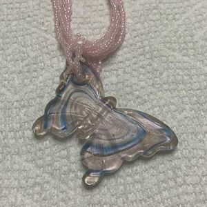 Necklace/choker with glass like butterfly and tiny pink pearls